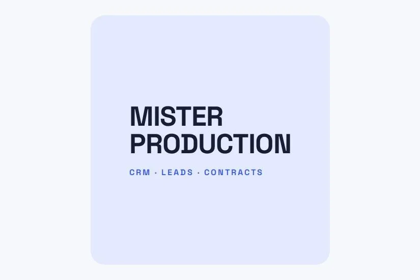 כרטיס טיפוגרפי של Mister Production — מערכת CRM לניהול לידים וחוזים